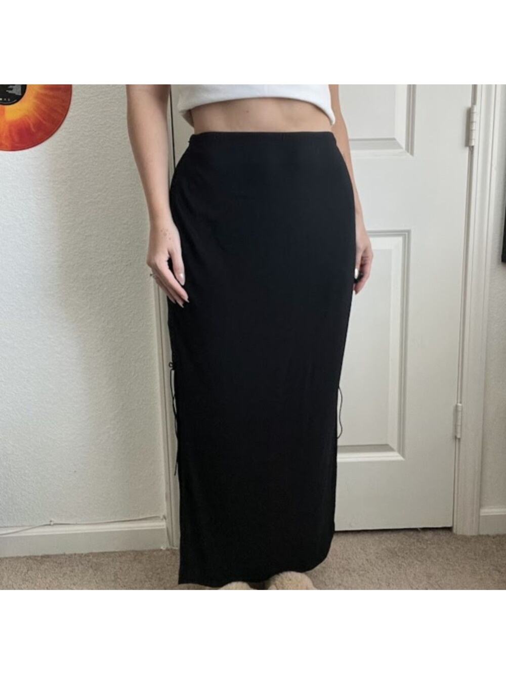 Vintage 90s Y2K Suzie in the City Lace Up Slit Side Maxi Skirt Sz M